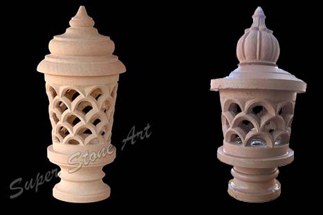 Lamp post, stone lamp, red pink stone lamp post, stone post lamp lanter manufacturer supplier dealer exporter in jodhpur rajasthan india