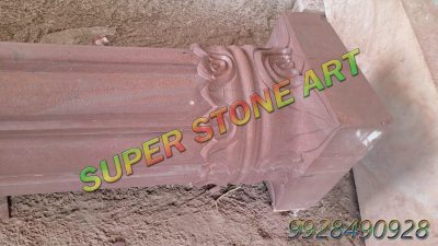 red stone pillar, hand carved sandstone pillar, jodhpur sandstone column, heritage architecture stone pillar, temple stone pillar, sandstone hotel landscaping pillar